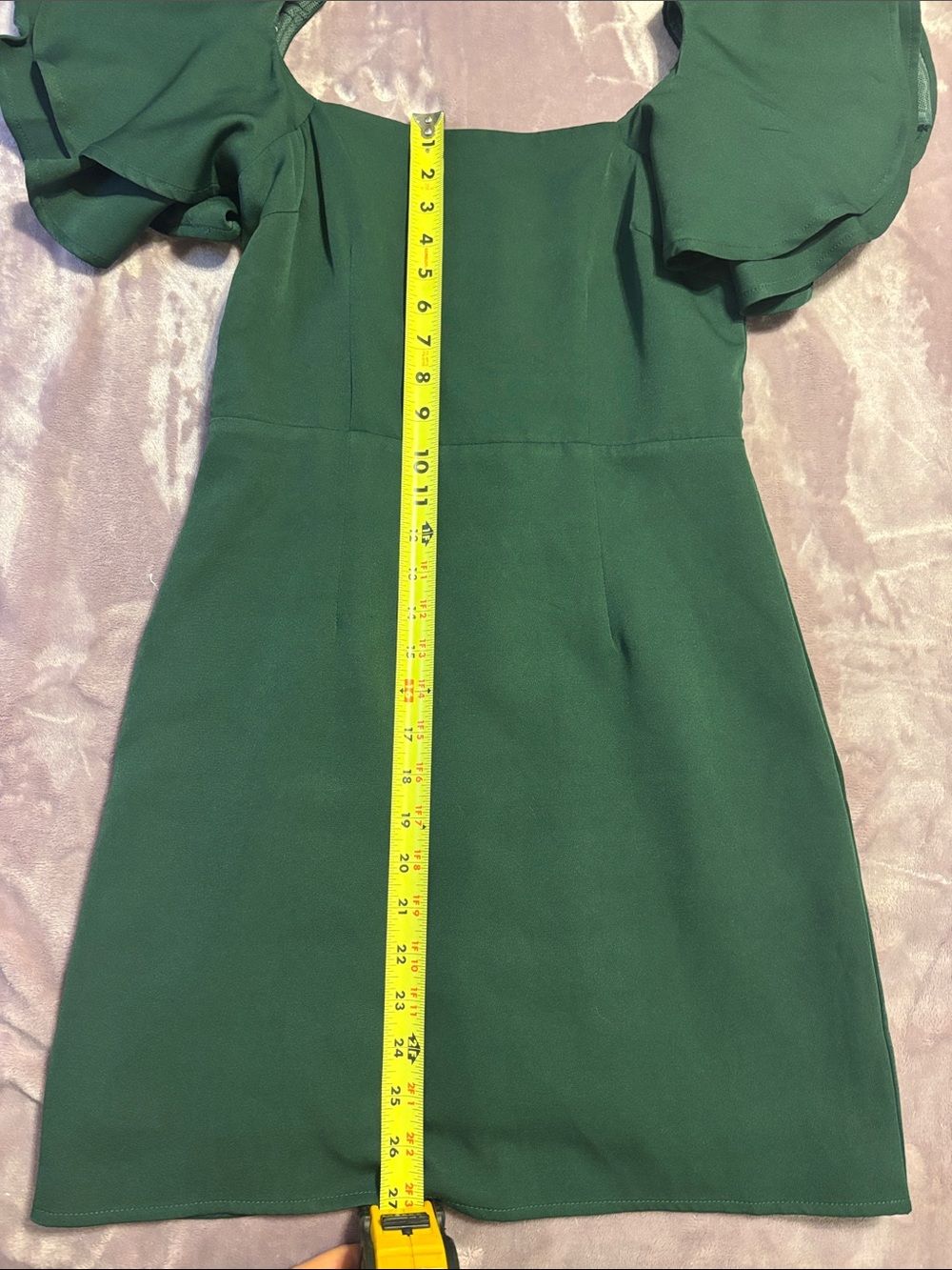 TCEC Dark Green Ruffle V-Neck Mini Dress - Picture 4 of 5